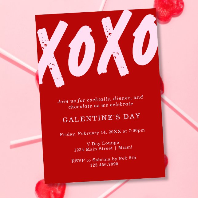 XOXO-målad röd och Rosa Galentins dag Party Inbjudningar (Skapare uppladdad)