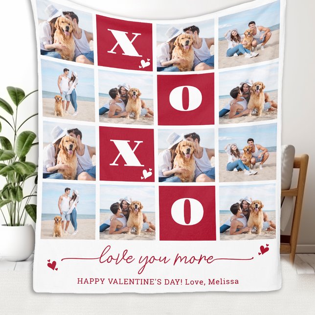 XOXO Modern 4-fotokollage Valentines day Fleecefilt (Skapare uppladdad)