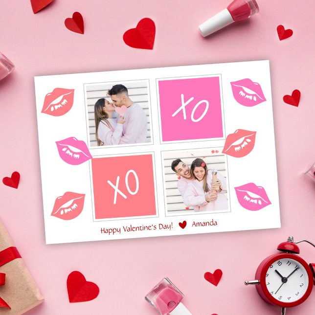 XOXO Modern Elegant 2 Foto Glad Alla hjärtans dag Julkort (XOXO Modern Elegant 2 Photo Happy Valentine's Day Holiday Card)