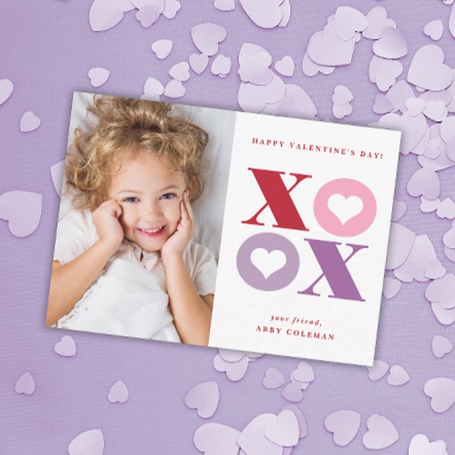XOXO - modernt fotoklassrum valentines day-kort Anteckningskort (Skapare uppladdad)