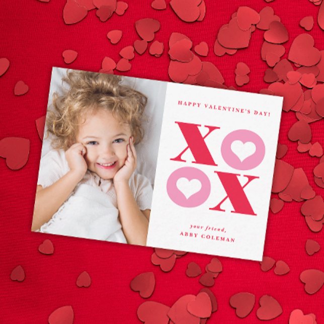XOXO - modernt fotoklassrum valentines day-kort Anteckningskort (Skapare uppladdad)