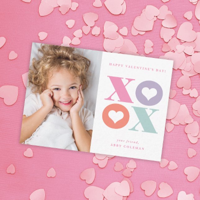 XOXO - modernt fotoklassrum valentines day-kort Anteckningskort (Skapare uppladdad)