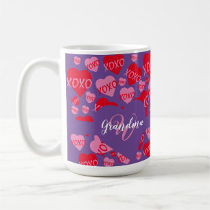 XOXO Monogram Lila Rosa Red Heart Hugs Kisses Kaffemugg