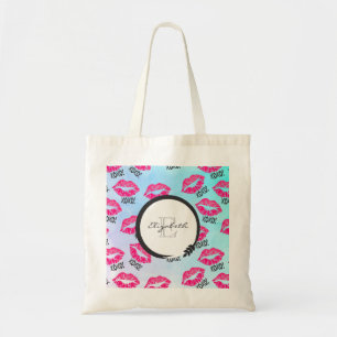 XOXO Mönster med Rosa Kissy Läppar med Monogram Tygkasse