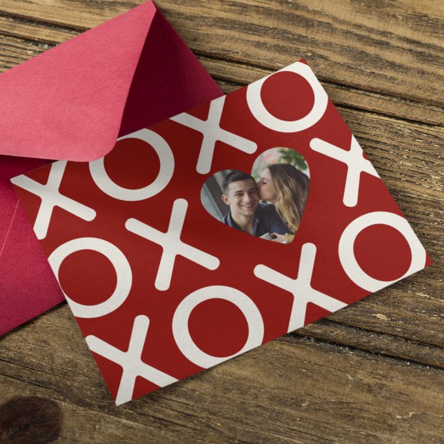 XOXO Mörkröd Foto Hjärta Kärlek Julkort (Skapare uppladdad)