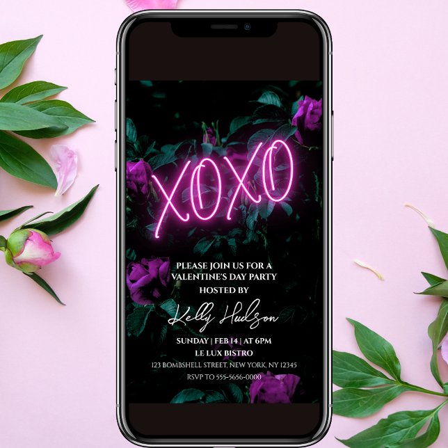 XOXO Neon Valentine Day Party-inbjudan Inbjudningar (Skapare uppladdad)