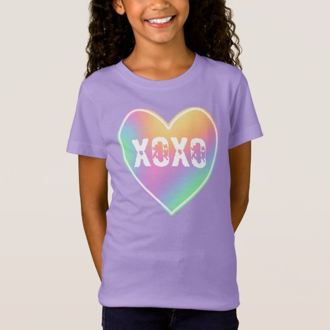 XOXO Pastel Rainbow Heart Girls' T-Shirt (Framsida)
