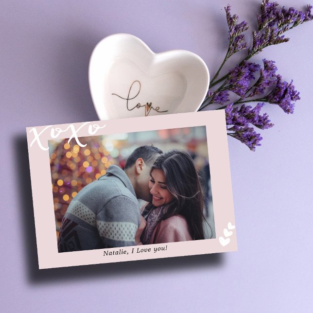 XOXO Personlig Photo I Modern Rosa I-Valentineser Julkort (Skapare uppladdad)