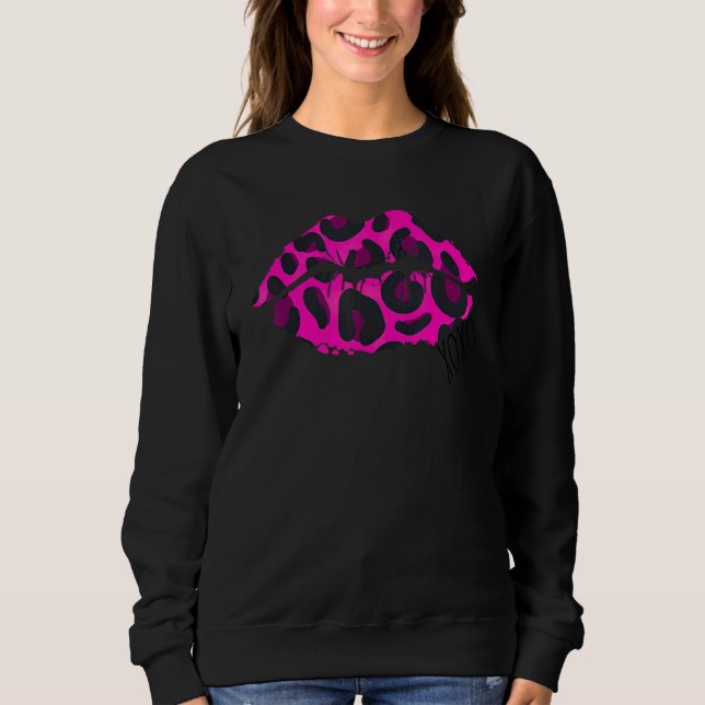 XOXO Pink Leopard Lip Valentine's Day T Shirt (Framsida)
