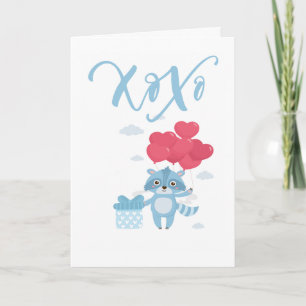 Xoxo Raccoon och Balloons Valentines day Helgkort