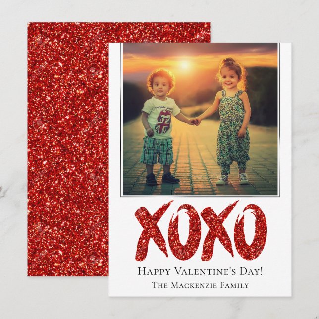 XOXO Red Glitter | Brushstroke-fotovaletindagen Julkort (Fram/baksida)