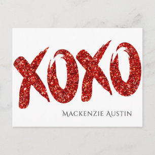 XOXO Red Glitter Glam Brush Hug och Kisses Blank Vykort