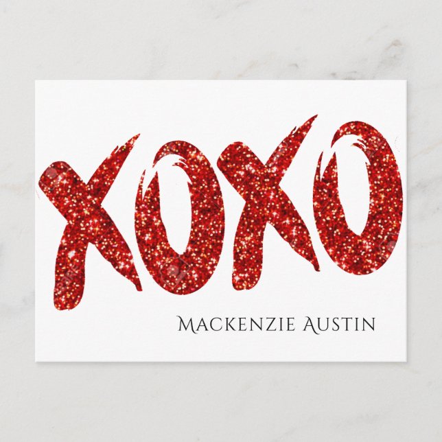 XOXO Red Glitter | Glam Brush Hug och Kisses Blank Vykort (Framsida)