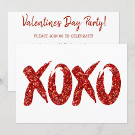 XOXO Red Glitter | Glam Brushstroke Hug och Kisses Inbjudningar