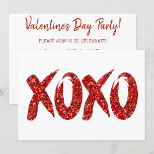 XOXO Red Glitter Glam Brushstroke Hug och Kisses Inbjudningar