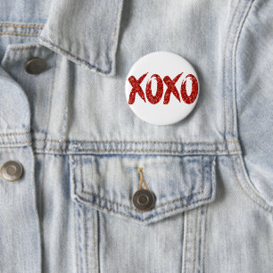 XOXO Red Glitter Glam Brushstroke Hug och Kisses Knapp