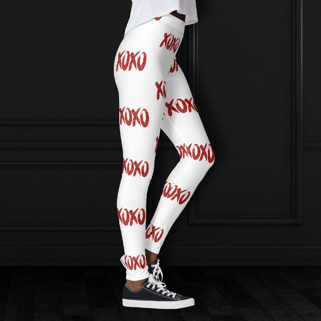 XOXO Red Glitter | Glam Brushstroke Hug och Kisses Leggings (Skapare uppladdad)