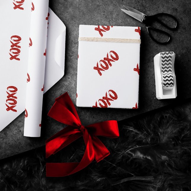 XOXO Red Glitter | Glam Brushstroke Hug och Kisses Presentpapper (Skapare uppladdad)