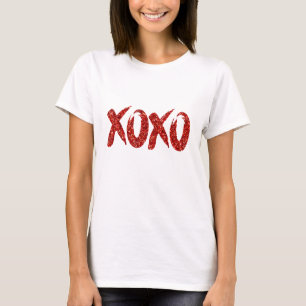 XOXO Red Glitter   Glam Brushstroke Hug och Kisses T Shirt