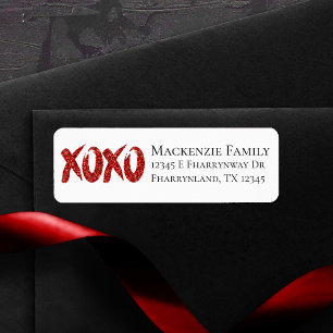 XOXO Red Glitter Glam Brushstroke-Returadress Returadress Etikett