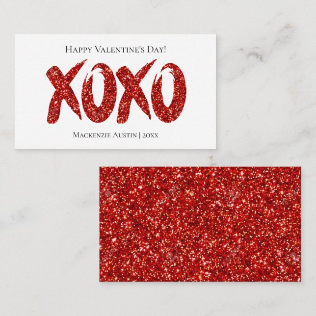 XOXO Red Glitter | Glam Brushstroke Valentines day Anteckningskort (Fram/baksida)