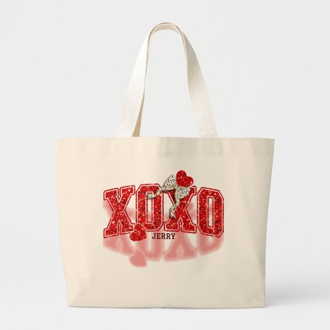 XOXO Red Glitter Hearts & Dalmatian Print Bow Jumbo Tygkasse (Framsidan)