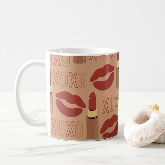 XOXO, Red Lipsticks och Kisses Mönster Kaffemugg (Med munk)