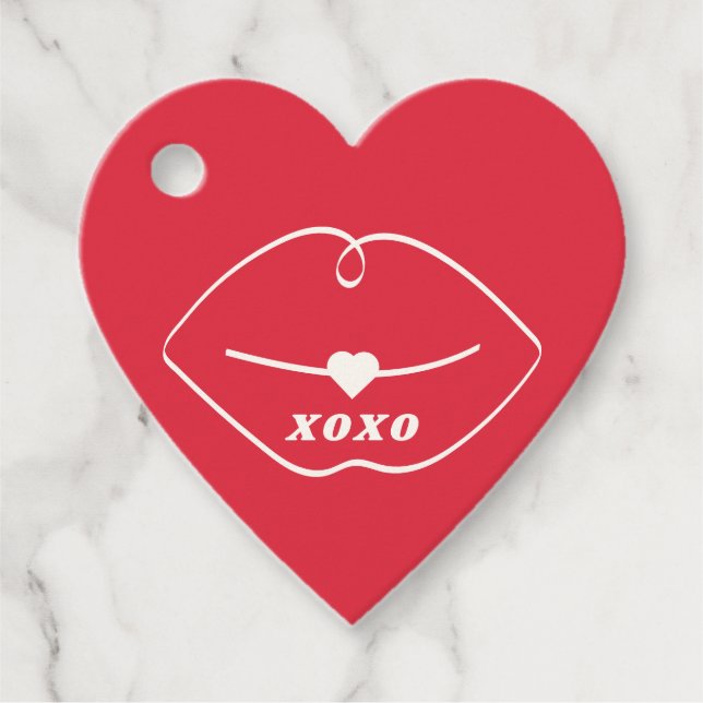 XOXO Retro Lips Red Heart Valentine Gåvor Etiketter (Framsida)