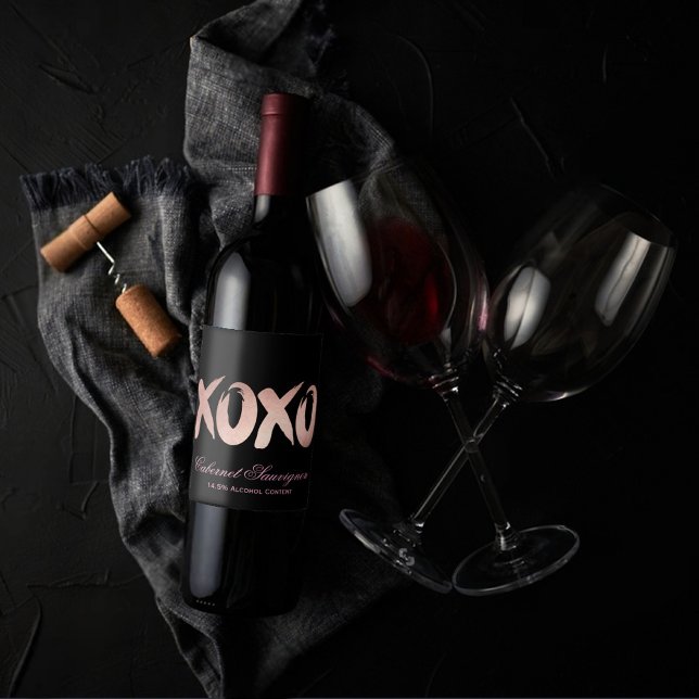 XOXO  Rosa | Anpassningsbar för Chic Brushline Vinflaska Etikett (Skapare uppladdad)