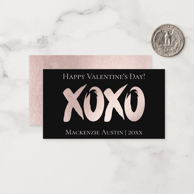 XOXO  Rosa | Chic Brushstroke Valentines day Anteckningskort (Fram/Back In Situ)