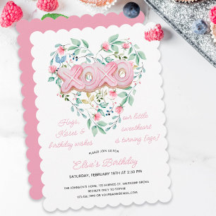 XOXO Rosa Cookie Little Baby Blommigt Birthday Inbjudningar