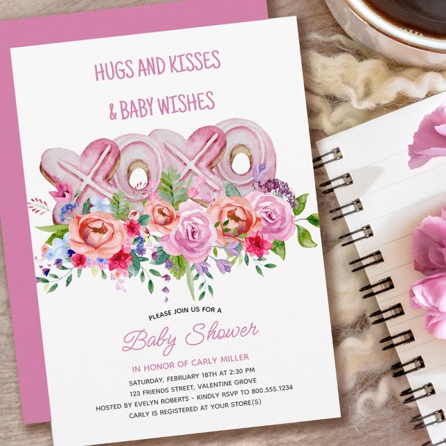 XOXO Rosa Cookies Vibrant Blommigt Baby Shower Inbjudningar (Skapare uppladdad)