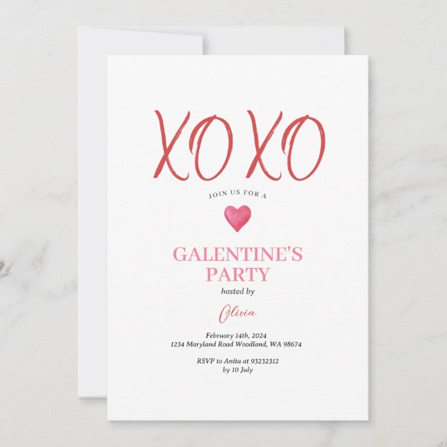  XOXO Rosa Galentine's Day-fest Valentine Inbjudningar (Framsida)
