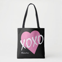 XOXO Rosa Heart Black Hugs Kisses Tygkasse