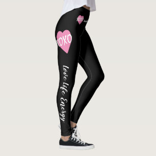 XOXO Rosa Heart White XOXO Hugs Kisses Black Leggings