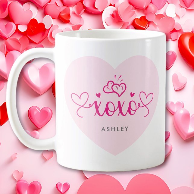 XOXO Rosa Hearts Eget namn Valentines day Gift Kaffemugg (Skapare uppladdad)