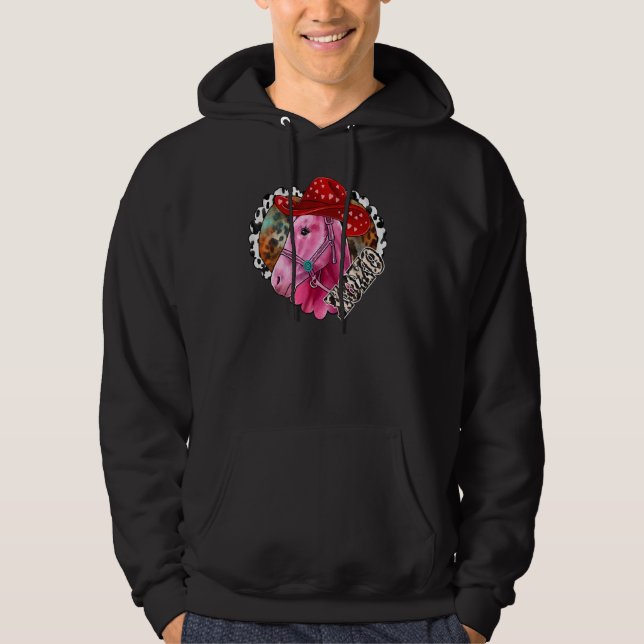 Xoxo Rosa Horse Heart Horse Leopard Western Valent Hoodie (Framsida)