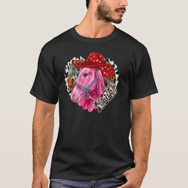 Xoxo Rosa Horse Heart Horse Leopard Western Valent T Shirt (Framsida)