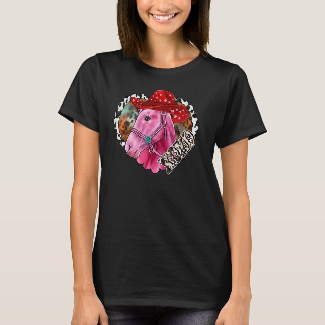 Xoxo Rosa Horse Heart Horse Leopard Western Valent T Shirt (Framsida)