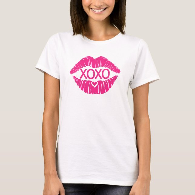 XOXO Rosa Läppar, Kiss Valentines day Läppar T Shirt (Framsida)