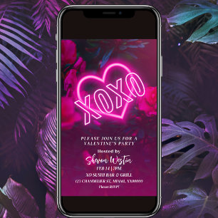 XOXO Rosa Neon Heart Valentine Party-inbjudan Inbjudningar