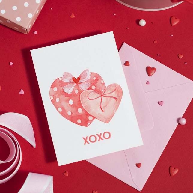 XOXO Rosa och Röda hjärtansdags hjärtkort Helgkort (XOXO Pink and Red Valentines Heart Card
)