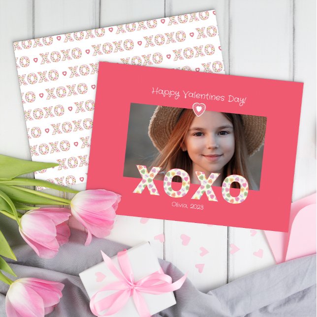 XOXO Rosa Photo Classroom Valentinkort Anteckningskort (xoxo classroom exchange card)
