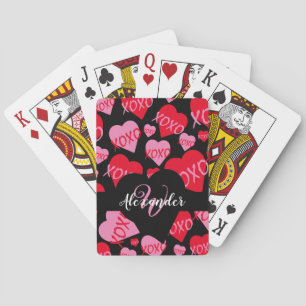 XOXO Rosa Red Heart Mönster Monogram Blue Casinokort