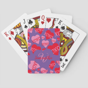 XOXO Rosa Red Heart Mönster Monogram Lila Casinokort