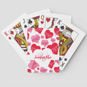 XOXO Rosa Red Heart Mönster Monogram White Casinokort