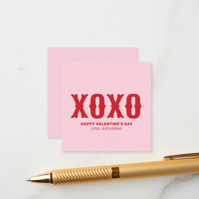 XOXO rosa Red Söt typography valentins Day Tilläggskort (Fram/Back In Situ)