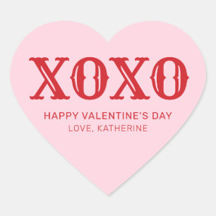 XOXO rosa red typography Söta valentins Day Hjärtformat Klistermärke