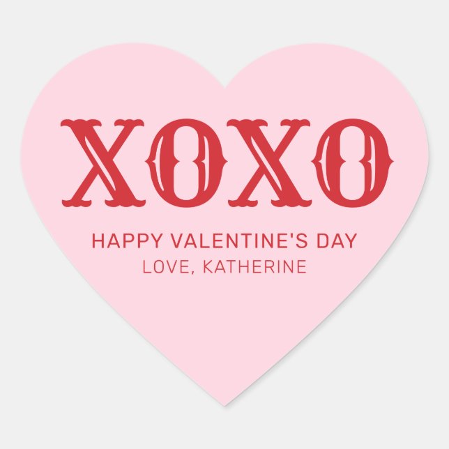 XOXO rosa red typography Söta valentins Day Hjärtformat Klistermärke (Framsida)