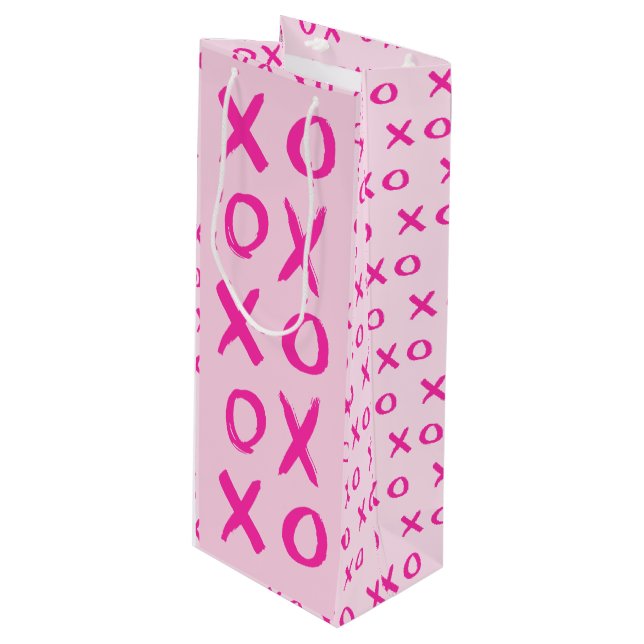 "XOXO" Rosa Stroke Valentine Day Vin Gift Bags (Framsidan Vinklad)